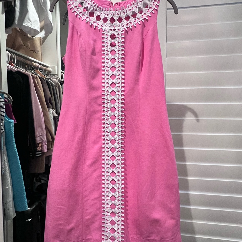 Lilly Pulitzer Pink Shift Dress with White Crochet Detail